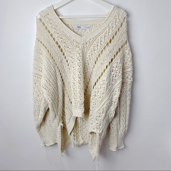Zara Sweaters - Zara cream boho oversize cream v neck sweater